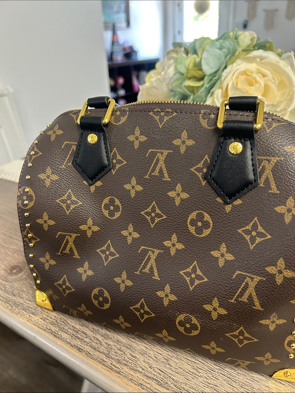 Brown Monogram Satchel with Black Trim - Picture 6 of 14